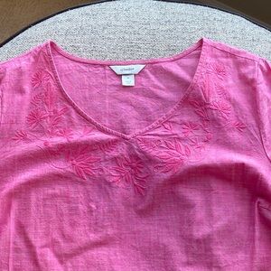 CJ Banks Pink Embroidered V-Neck Blouse